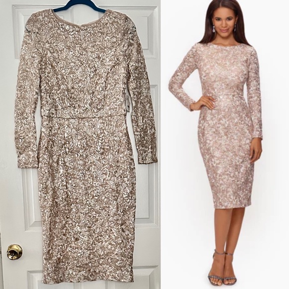 XSCAPE
Midi shimmer Lace Long Sleeve cocktail prom wedding Dress Size 12 - Picture 13 of 14